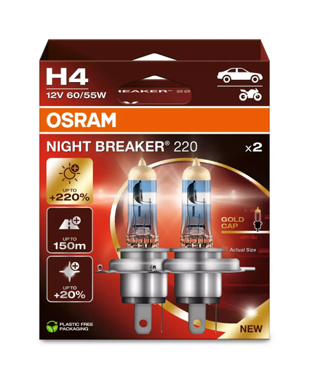 Osram lemputes Night Breaker Laser,+220%, H4, 60/55W, DUO 64193NB2     